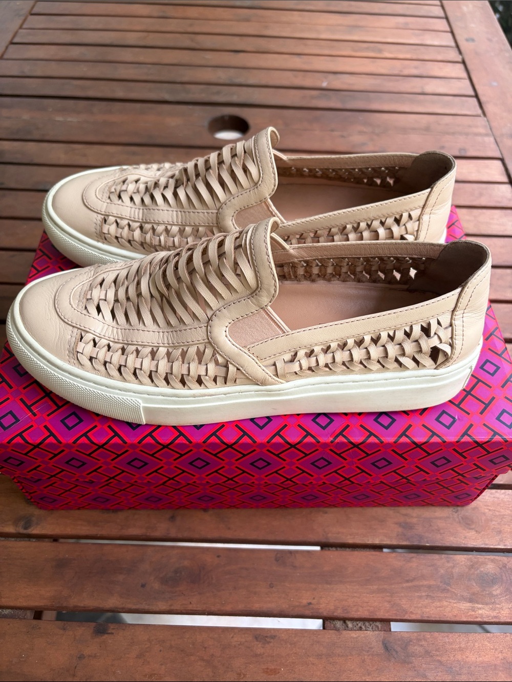 Tory Burch Beige Woven Slip-On Sneakers - Picture 3 of 9